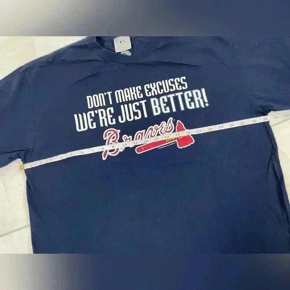 Genuine Merchandise Atlanta Braves Men’s L Navy Blue Crewneck T-Shirt BASEBALL - Picture 9 of 13